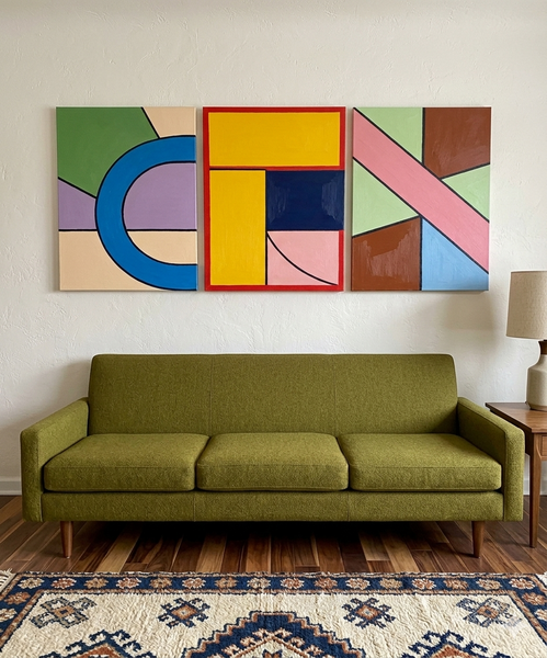 Colorful Abstract Paintings for Mid Century Bedroom, Geometric Abstract Art, Multi Panel Group Paintings-artworkcanvas