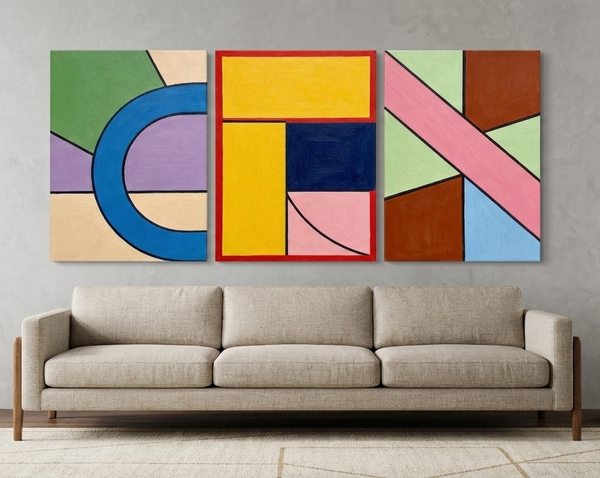 Colorful Abstract Paintings for Mid Century Bedroom, Geometric Abstract Art, Multi Panel Group Paintings-artworkcanvas