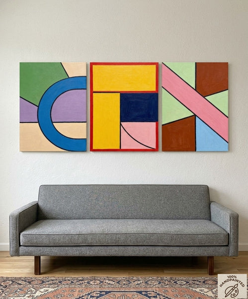 Colorful Abstract Paintings for Mid Century Bedroom, Geometric Abstract Art, Multi Panel Group Paintings-artworkcanvas