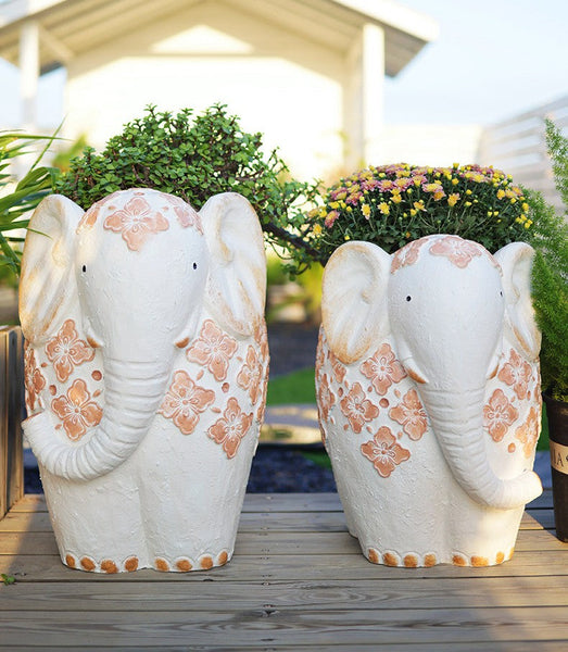 Villa Outdoor Garden Flower Pots, Oversized Modern Garden Flower Pot, Extra Large Elephant Garden Flowerpots, Animal Statue for Garden Ornaments, Resin Statue for Garden-artworkcanvas