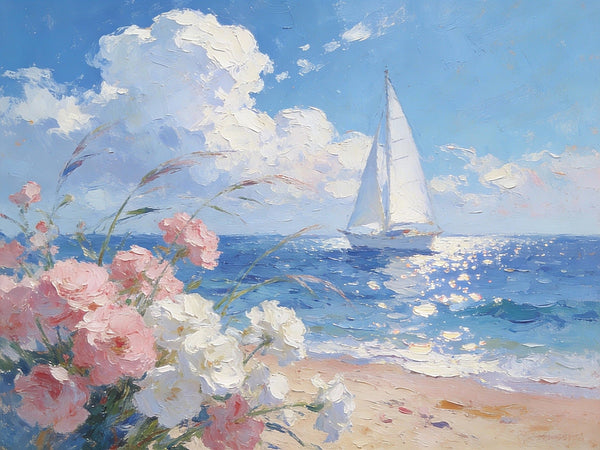 Landscape Oil Paintings, A Sun-Drenched Shore, Small Oil Paintings on Canvas, Palette Knife Artwork, Hand Painted Wall Art, Original Canvas Paintings-artworkcanvas