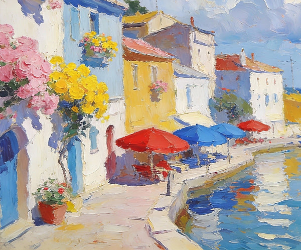 The Quiet Seaside Town, Small Oil Paintings on Canvas, Palette Knife Artwork, Landscape Small Paintings, Small Wall Paintings, Original Oil Paintings-artworkcanvas