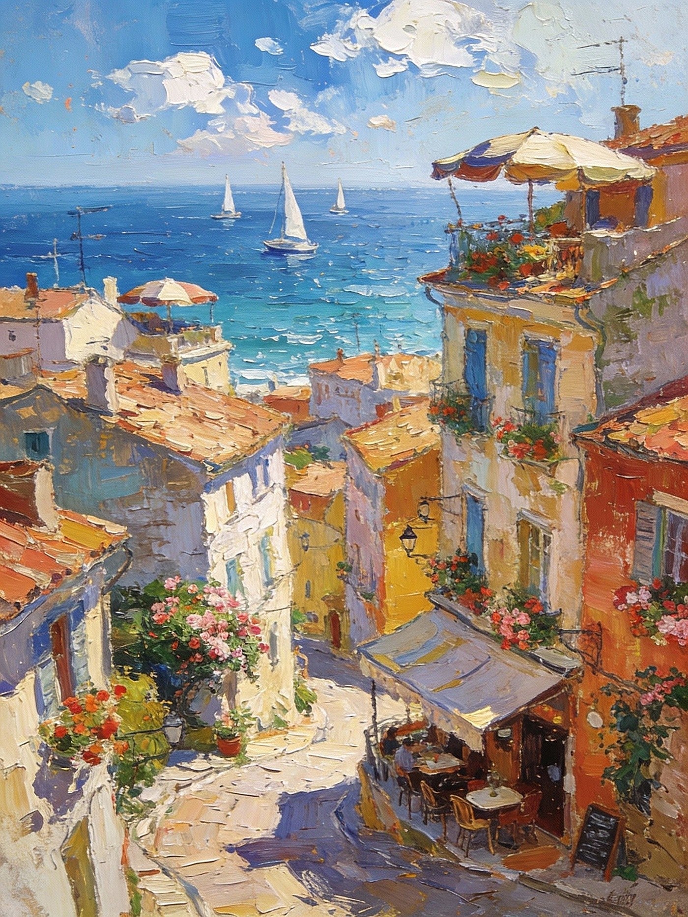 Impasto Wall Art Paintings A Leisurely Town By The Mediterranean Original Small Canvas