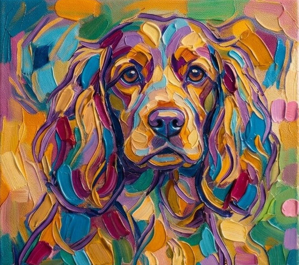 Cocker Spaniel Dog Portrait, Colorful Abstract Pet Portrait Painting, Hand Painted Canvas Art, Impasto Artwork, Small Art on Canvas, Original Acrylic Paintings, Heavy Texture Painting-artworkcanvas