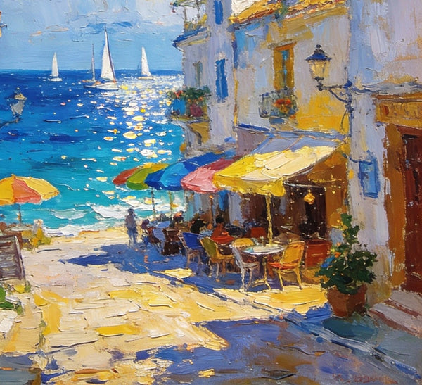 Small Paintings On Canvas, Vibrant Coastal Village, Colorful Houses by the Sea, Hand Painted Canvas Art, Landscape Oil Paintings, Original Artwork Small Paintings on Wall-artworkcanvas