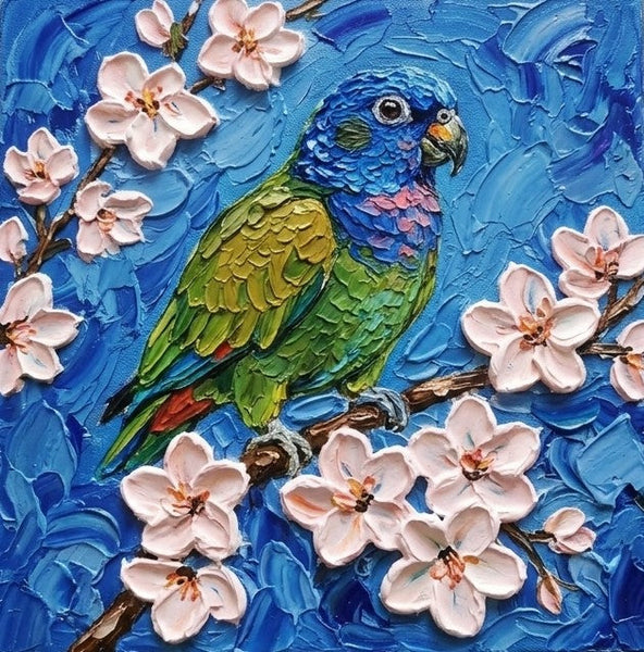 Parrot Bird Painting, Small Art on Canvas, Heavy Texture Painting, Ready to Hang Painting, Impasto Artwork, Original Acrylic Paintings, Hand Painted Canvas Art