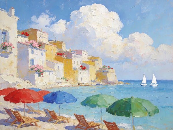 Original Oil Paintings, An Exclusive Summer by the Mediterranean, Palette Knife Artwork, Landscape Canvas Paintings, Small Oil Paintings on Canvas, Hand Painted Canvas Art-artworkcanvas