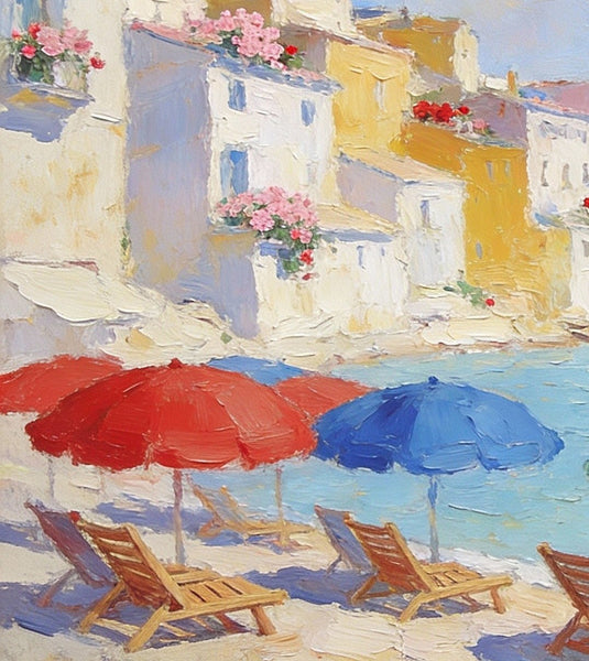 Original Oil Paintings, An Exclusive Summer by the Mediterranean, Palette Knife Artwork, Landscape Canvas Paintings, Small Oil Paintings on Canvas, Hand Painted Canvas Art-artworkcanvas
