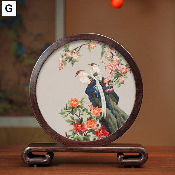 Creative Birthday Gift, Flower and Birds Embroidery Ornaments, Traditional Chinese Suzhou Silk Embroidered Ornament, Premium Souvenir, Exclusive Business Presents-artworkcanvas