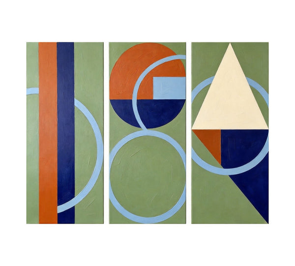 Oversized Group Paintings, Geometric Abstract Paintings, Multi Panel Canvas Art, Modern Paintings for Mid Century Living Room-artworkcanvas