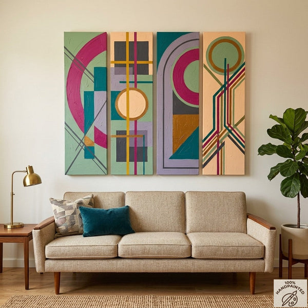 Hand Painted Canvas Art, Modern Contemporary Paintings, Multi Panel Wall Art Paintings, Geometric Abstract Artwork-artworkcanvas