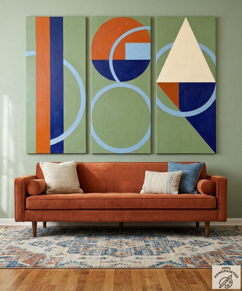 Oversized Group Paintings, Geometric Abstract Paintings, Multi Panel Canvas Art, Modern Paintings for Mid Century Living Room-artworkcanvas