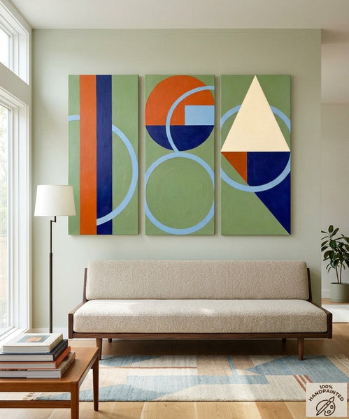 Oversized Group Paintings, Geometric Abstract Paintings, Multi Panel Canvas Art, Modern Paintings for Mid Century Living Room-artworkcanvas