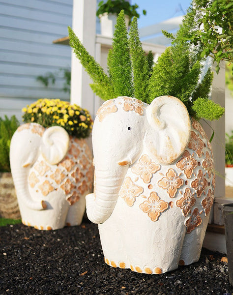 Animal Statue for Garden Ornaments, Oversized Modern Garden Flower Pot, Extra Large Elephant Garden Flowerpots, Resin Statue for Garden, Villa Outdoor Garden Flower Pots-artworkcanvas