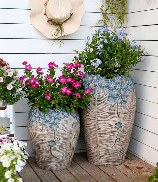 Extra Large Garden Flower Planters, Oversized Garden Flower Pot, Garden Ornaments, Large Resin Gardern Flower Planter, Modern Outdoor Garden Flower Pots-artworkcanvas