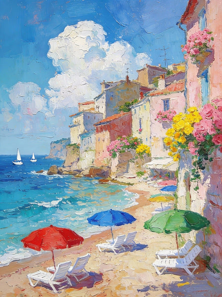 Summer by the Shore, Seashore Beach Painting, Small Landscape Paintings, Impasto Paintings, Small Paintings on Canvas, Palette Knife Wall Art, Original Small Paintings on Canvas-artworkcanvas