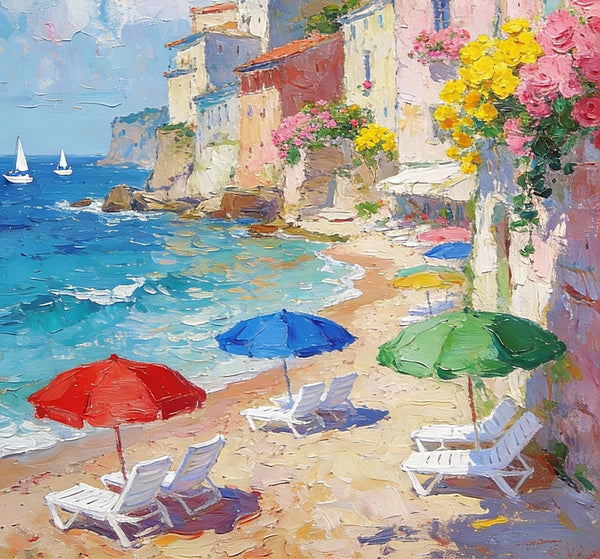 Summer by the Shore, Seashore Beach Painting, Small Landscape Paintings, Impasto Paintings, Small Paintings on Canvas, Palette Knife Wall Art, Original Small Paintings on Canvas-artworkcanvas