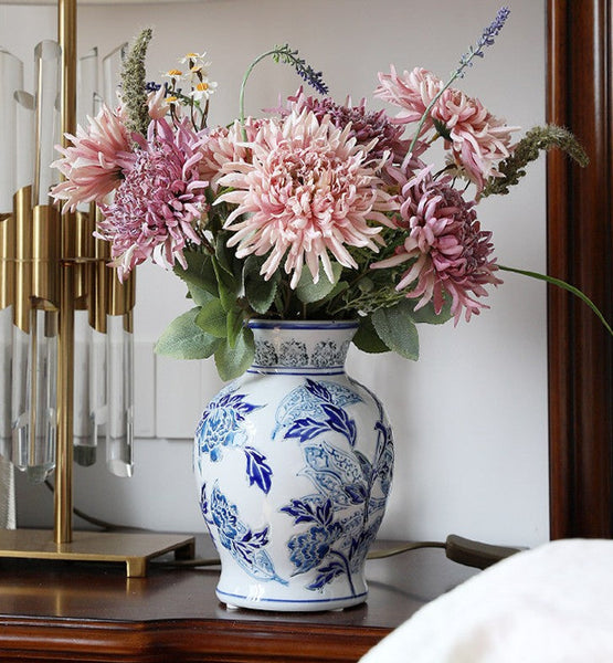 Porcelain Flower Vases, Centerpiece Ceramic Bouquet Vases, Handmade Flower Vase, Vintage Flower Vases on Dining Table-artworkcanvas