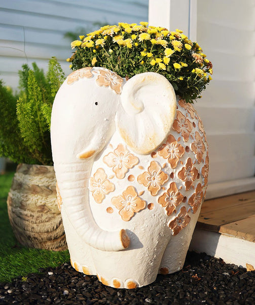 Villa Outdoor Garden Flower Pots, Oversized Modern Garden Flower Pot, Extra Large Elephant Garden Flowerpots, Animal Statue for Garden Ornaments, Resin Statue for Garden-artworkcanvas