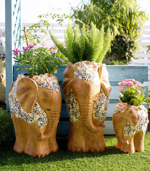 Modern Outdoor Garden Flower Pots, Oversized Garden Flower Pot, Extra Large Elephant Garden Flowerpots, Animal Statue for Garden Ornaments, Large Resin Statue for Garden-artworkcanvas