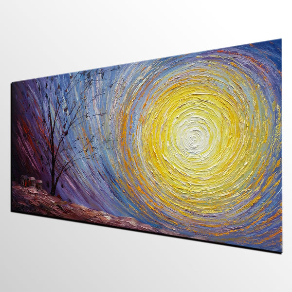 Tree Landscape Painting, Large Canvas Wall Art, Custom Modern Artwork, Heavy Texture Painting, Oil Painting