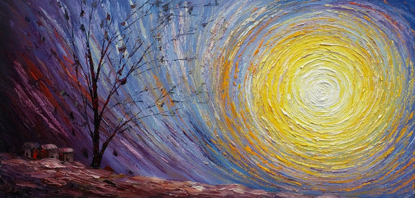 Tree Landscape Painting, Large Canvas Wall Art, Custom Modern Artwork, Heavy Texture Painting, Oil Painting