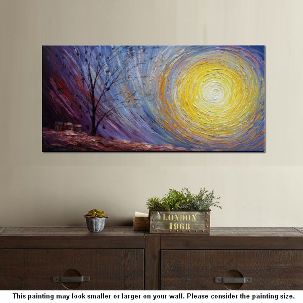 Tree Landscape Painting, Large Canvas Wall Art, Custom Modern Artwork, Heavy Texture Painting, Oil Painting