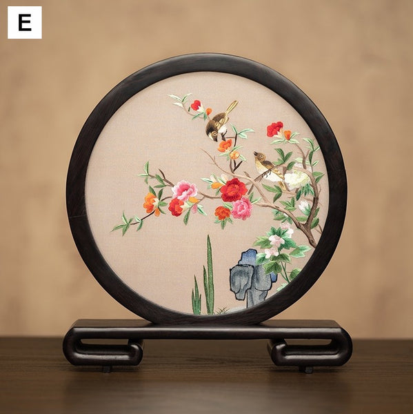 Flower and Bird Embroidered Decor, Unique Birthday Gift, Exclusive Business Present, Traditional Chinese Suzhou Embroidery Ornament, Premium Souvenir-artworkcanvas