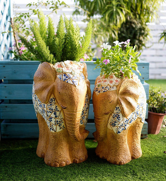 Oversized Garden Flower Pot, Modern Outdoor Garden Flower Pots, Extra Large Elephant Garden Flowerpots, Animal Statue for Garden Ornaments, Large Resin Statue for Garden-artworkcanvas