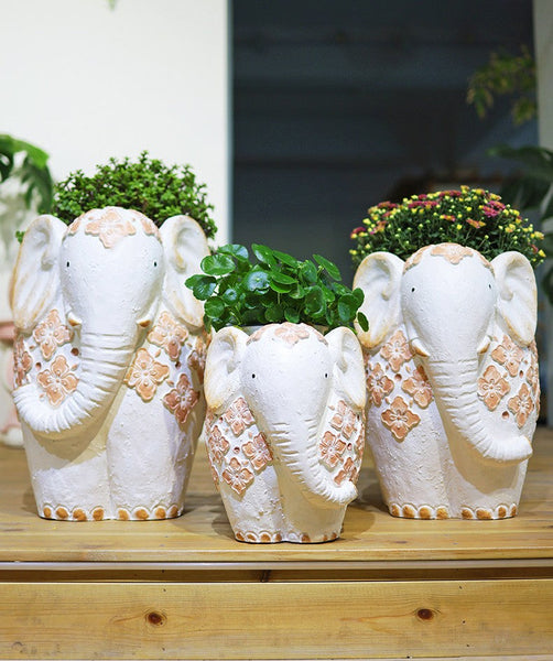 Animal Statue for Garden Ornaments, Oversized Modern Garden Flower Pot, Extra Large Elephant Garden Flowerpots, Resin Statue for Garden, Villa Outdoor Garden Flower Pots-artworkcanvas