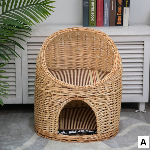 Double-Layer Cat Bed, Large Cat House Basket with Washable Cushion for Indoor Cats and Dogs-artworkcanvas