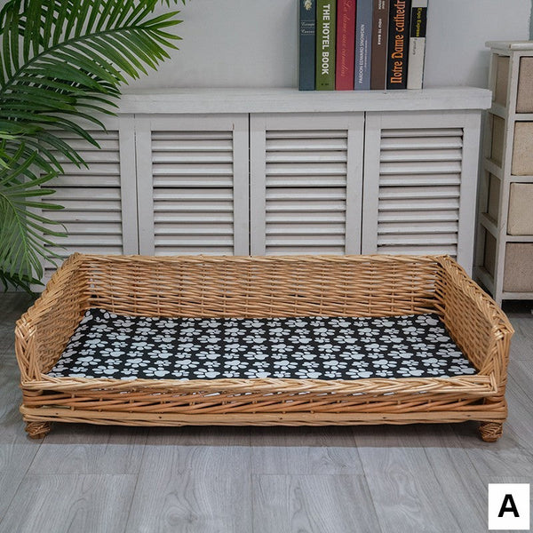 Large Hand Woven Rattan Cat Beds, Extra Large Natural Wicker Dog Bed with Washable Cushion for Indoor Cats and Dogs-artworkcanvas