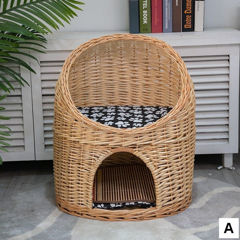 Double-Layer Cat Bed, Large Cat House Basket with Washable Cushion for Indoor Cats and Dogs