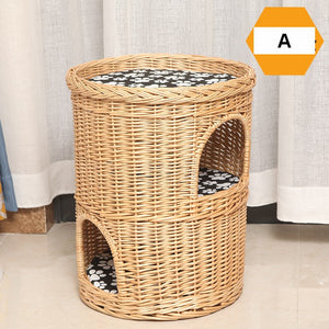 Triple-Layer Cat Bed, Large Cat House Basket with Washable Cushion for Indoor Cats and Dogs-artworkcanvas