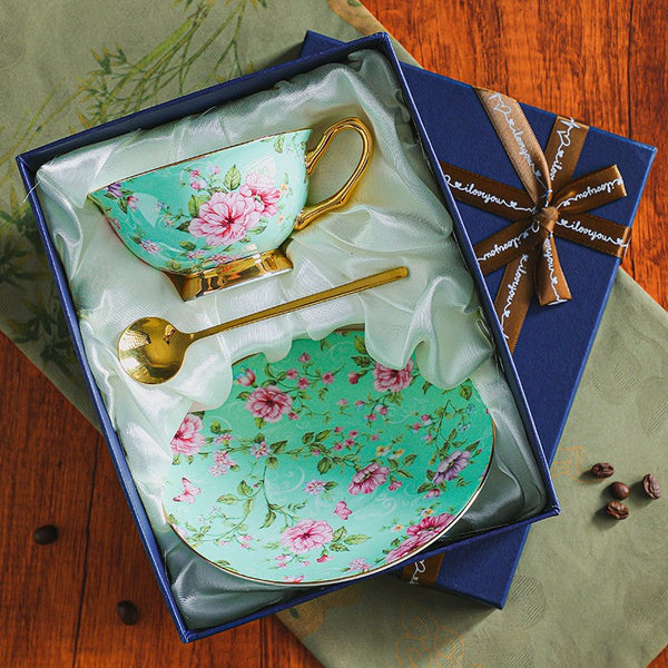 Afternoon British Tea Cup with Saucer, Floral Porcelain Tea Cup and Saucer Set, Traditional English Tea Cup and Saucer Set, Ceramic Coffee Cup with Saucer-artworkcanvas