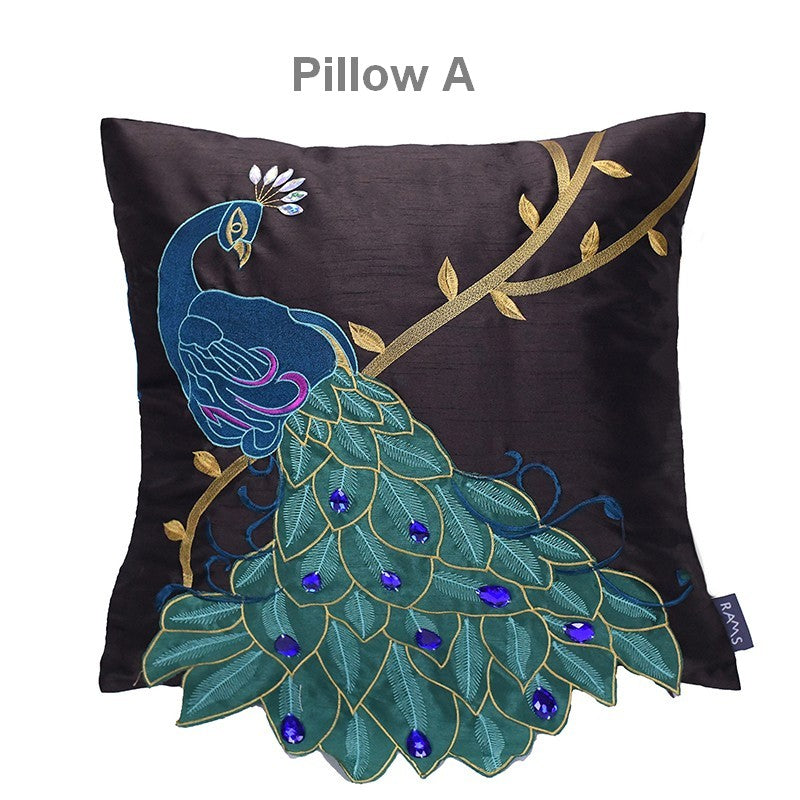 Decorative Pillows for Couch, Beautiful Decorative Throw Pillows, Embroider Peacock Cotton and linen Pillow Cover, Decorative Sofa Pillows-artworkcanvas