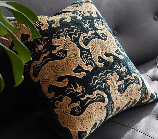 Embroidery Tiger Pattern Pillows for Couch, Contemporary Modern Sofa Pillows, Decorative Throw Pillows for Bedroom, Large Modern Sofa Pillow for Living Room-artworkcanvas