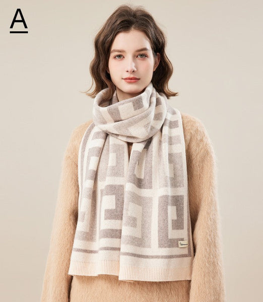 Cold Weather Scarf, Warm Winter Scarf, Soft Cashmere Scarf for Women, Fashion Designer Scarf, Green White Grey Wool Scarf for Women, Casual Scarf for Women-artworkcanvas