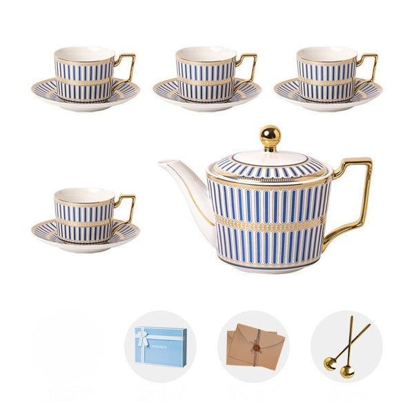 Modern Coffee Cup with Saucer, Ceramic Tea Cup and Saucer Set with Teapot, 7.4 oz Porcelain Tea Cup and Saucer Set of 4 cups, British Tea Cup Set-artworkcanvas