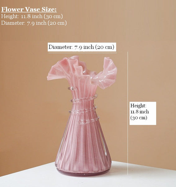 Centerpiece Contemporary Vases on Table, Pink Decorative Glass Vase, Mid Century Glass Vases, Handmade Modern Vases for Bedroom, Modern Glass Vase for Flowers-artworkcanvas