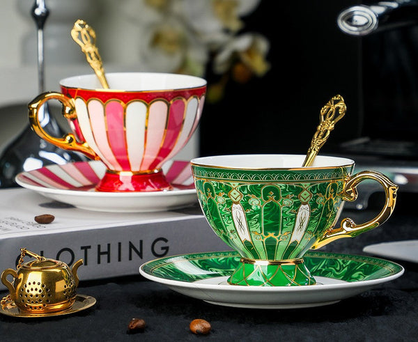 Beautiful British Tea Cup with Saucer, 8 oz Creative Porcelain Tea Cup and Saucer Set of 2 Cups, Elegant Ceramic Coffee Cups, Unique Tea Cup and Saucer in Gift Box as Birthday Gift-artworkcanvas