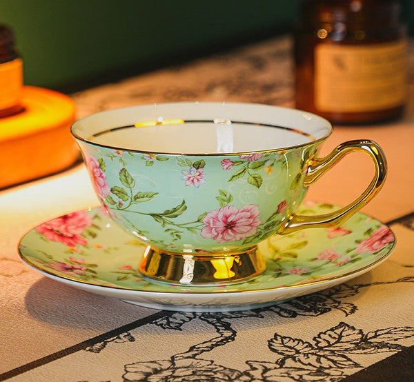 Afternoon British Tea Cup with Saucer, Floral Porcelain Tea Cup and Saucer Set, Traditional English Tea Cup and Saucer Set, Ceramic Coffee Cup with Saucer-artworkcanvas