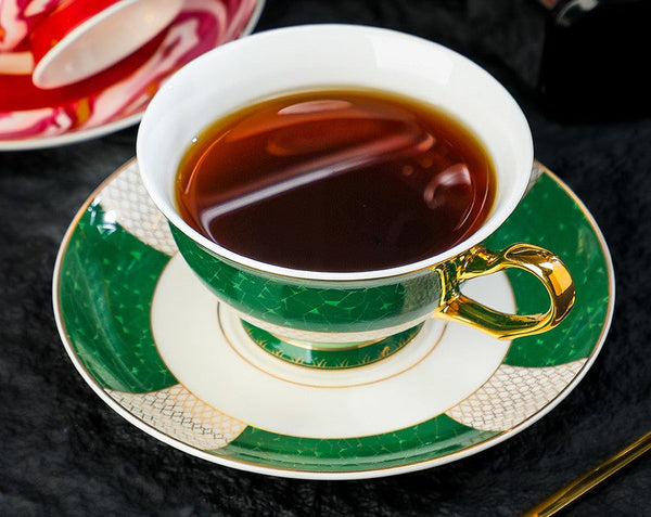 British Ceramic Tea Cup and Saucer Set, Elegant Green Coffee Cups, British Royal Tea Cup and Saucer Set in Gift Box, Porcelain Tea Cup and Saucer Set-artworkcanvas