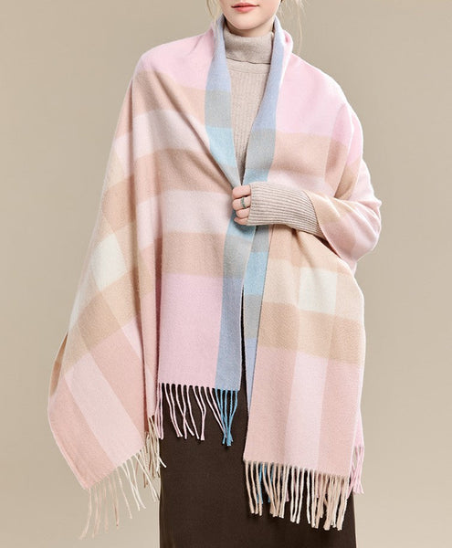 Large Wool Scarf, Soft Wool Scarf for Women, Checkered Fashion Scarf, Winter Shawl, Elegant Shawl, Warm Cape, Gifts for Her, Evening Wrap, Christmas Gift-artworkcanvas