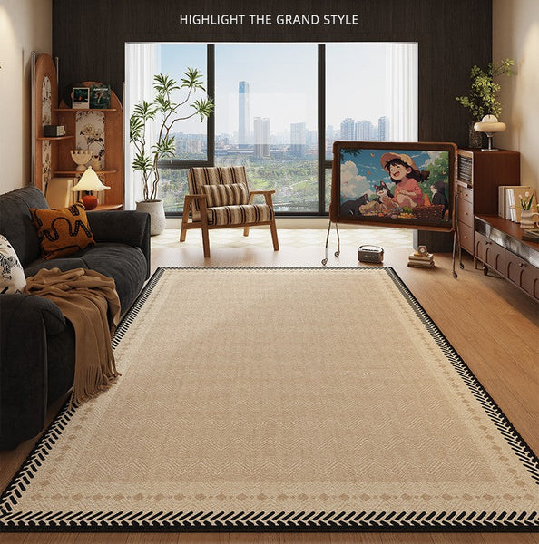 Mid Century Modern Rugs Next to Bed, Modern Rugs for Dining Room, Contemporary Rugs for Bedroom, Cream Modern Carpets for Living Room-artworkcanvas