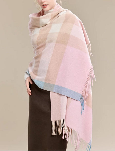 Large Wool Scarf, Soft Wool Scarf for Women, Checkered Fashion Scarf, Winter Shawl, Elegant Shawl, Warm Cape, Gifts for Her, Evening Wrap, Christmas Gift-artworkcanvas