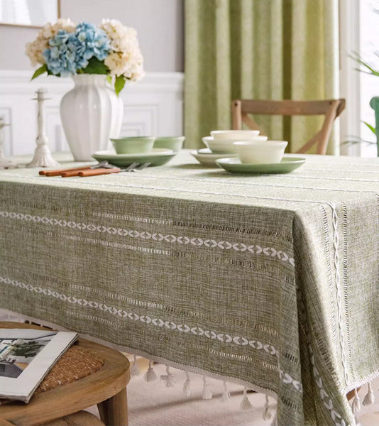 Kitchen Rectangular Table Covers, Rectangular Tablecloth for Sale, Modern Table Cloths for Dining Room, Farmhouse Green Cotton and Linen Table Cloth-artworkcanvas