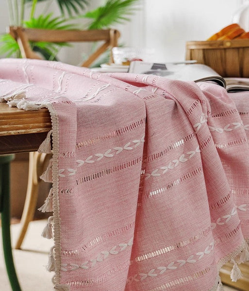 Kitchen Rectangular Table Covers, Rectangular Tablecloth for Oval Table, Modern Pink Table Cloths for Dining Room, Farmhouse Cotton and Linen Table Cloth-artworkcanvas