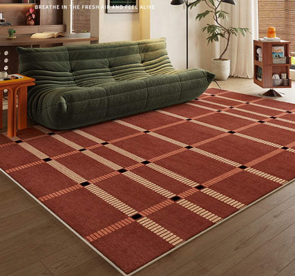 Contemporary Modern Carpets Next to Bed, Abstract Red Rugs for Living Room, Mid Century Area Rugs, Red Modern Rugs under Dining Room Table-artworkcanvas