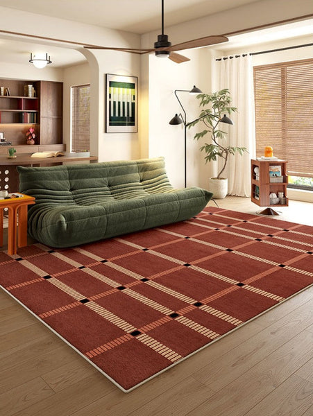 Contemporary Modern Carpets Next to Bed, Abstract Red Rugs for Living Room, Mid Century Area Rugs, Red Modern Rugs under Dining Room Table-artworkcanvas